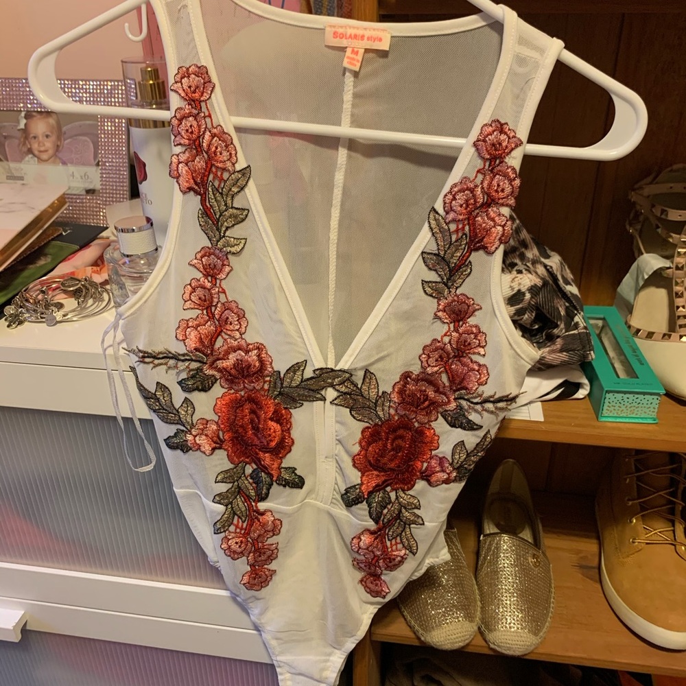 See through flower bodysuit
